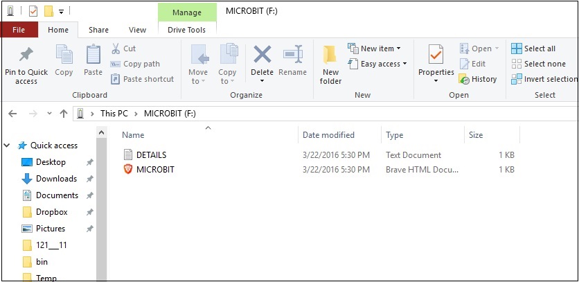 File window for micro:bit device