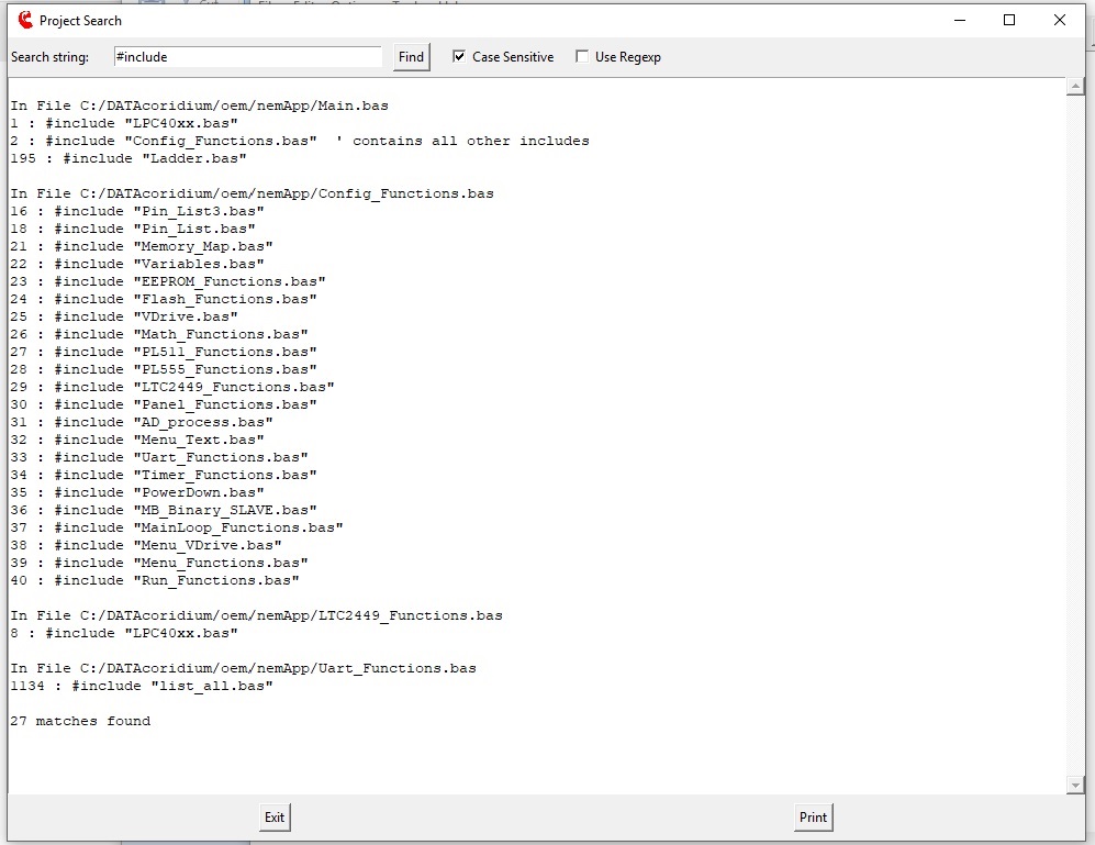Project Search window